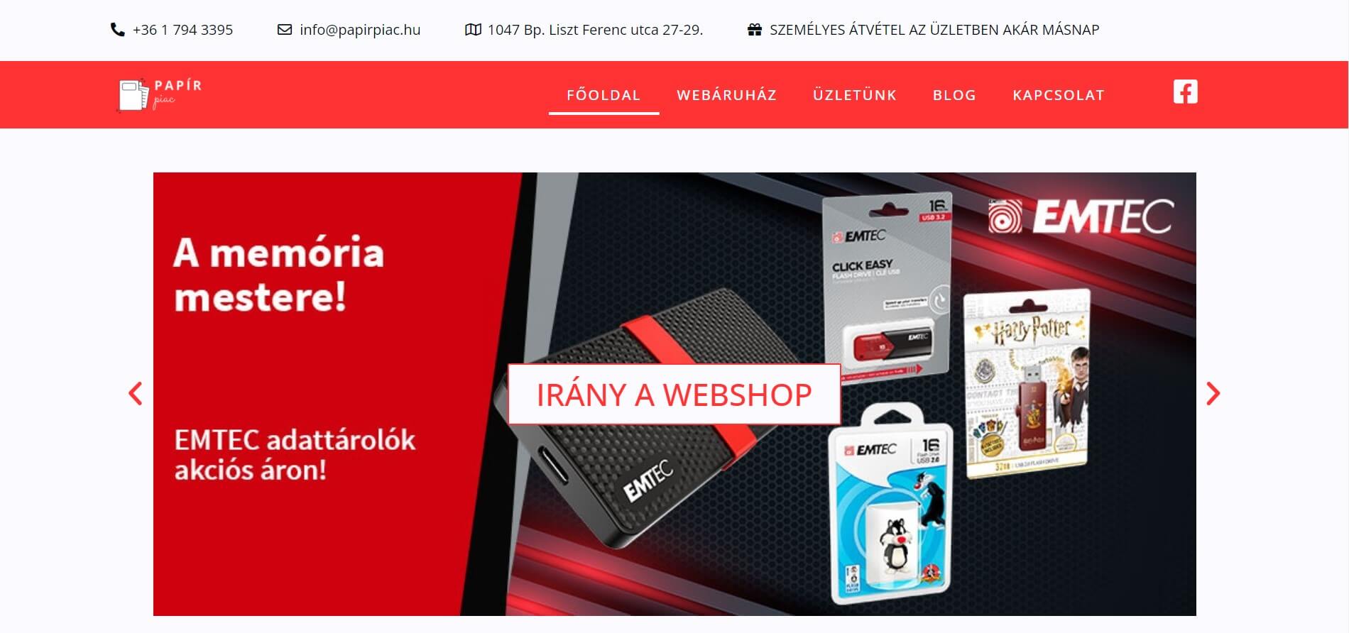 Papírpiac honlap kezdőképe